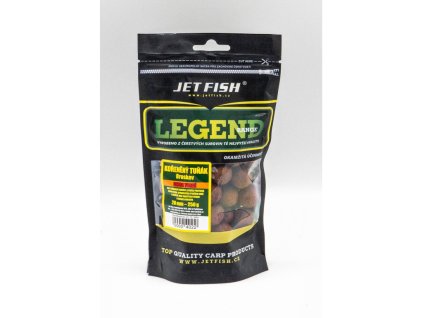 JetFish Legend Range - Extra tvrdé boilie 250g - 20mm : KOŘENĚNÝ TUŇÁK - BROSKEV
