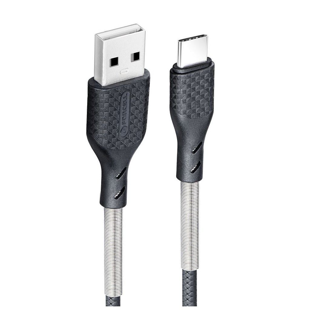 Odolný kábel FORCELL Carbon USB na USB-C 2.0/2.4A, 1m, čierny, CB-02A