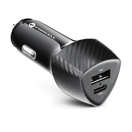 Nabíjačka do auta FORCELL CARBON Type C 3.0 PD20W + USB QC3.0 18W 5A CC50-1A1C čierna (Spolu 38W)