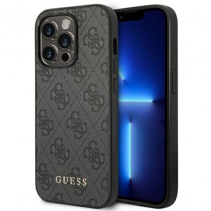 Originálne puzdro GUESS GUHCP14LG4GFGR pre iPhone 14 PRO (4G zlaté Logo / sivé)