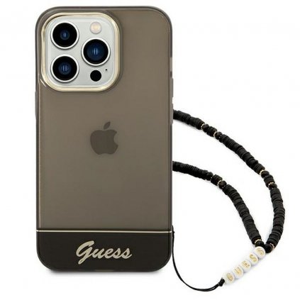 Originálne puzdro GUESS GUHCP14LHGCOHK pre iPhone 14 PRO (IML Electro Cam w. Strap Translucent / čierne)