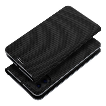 Puzdro LUNA Book Carbon pre IPHONE XR čierne