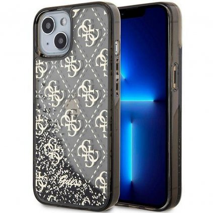 Originálne puzdro GUESS GUHCP14SLC4PSGK pre iPhone 14 (Liquid Glitter 4G Translucent / čierne)