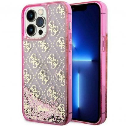 Originálne puzdro GUESS GUHCP14LLC4PSGP pre iPhone 14 PRO (Liquid Glitter 4G Translucent / ružové)