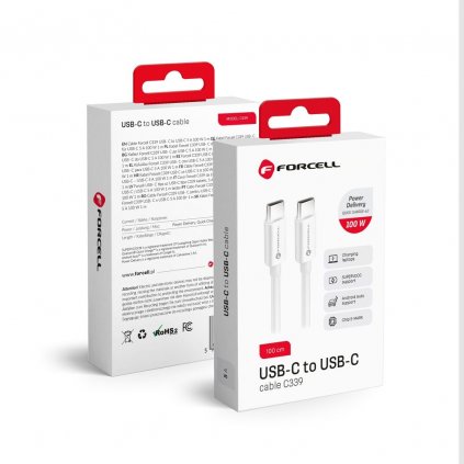 FORCELL nabíjací kábel USB-C > USB-C QC4.0 5A/20V PD100W 1m biely C339