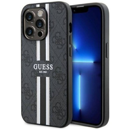 Originálne puzdro GUESS GUHMP14XP4RPSK pre iPhone 14 PRO MAX (Compatible with Magsafe 4G Printed Stripes / čierne)