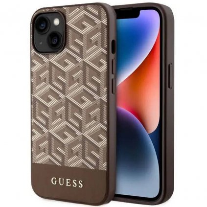 Originálne puzdro GUESS GUHMP14MHGCFSEW pre iPhone 14 PLUS (Compatible with Magsafe GCUBE Stripes / hnedé)