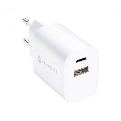 Cestovná nabíjačka Forcell so zásuvkami USB C a USB A - 3A 30 W s funkciou PD a Quick Charge 4.0