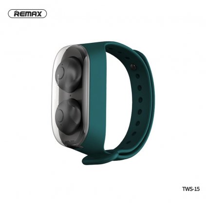 Bezdrôtové stereo slúchadlá do uší REMAX TWS-15 s puzdrom na ruku zelené