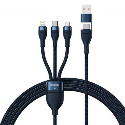Kábel 4v1 USB-A / USB-C > microUSB / Lightning / USB-C 100W 1.2 m modrý CASS030103