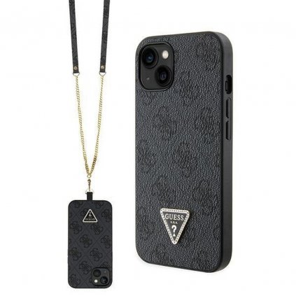 Originálne puzdro GUESS GUHCP13MP4TDSCPK pre iPhone 13 (Metal Logo Starss Crossbody / čierne)