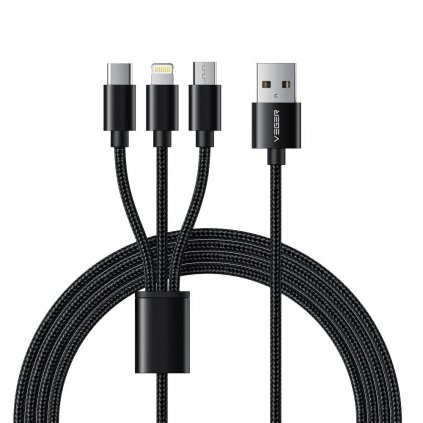 VEGER kábel 3v1 USB-A > USB-C/ Lightning/ micro USB 2A V303 1,2 m čierny