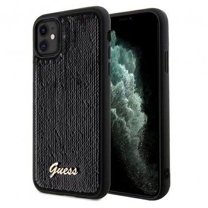 Originálne puzdro GUESS GUHCN61PSFDGSK pre iPhone 11 (Sequin Script Metal / čierne)