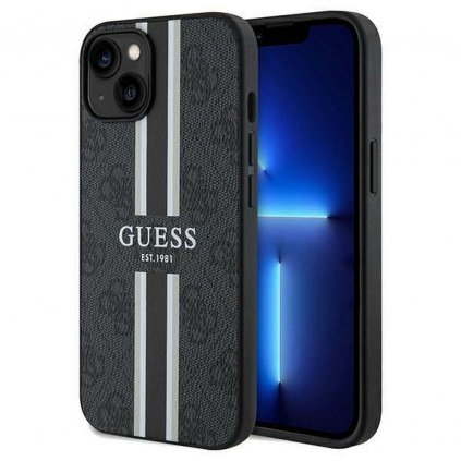 Originálne puzdro GUESS GUHMP15SP4RPSK pre iPhone 15 (Compatible with Magsafe 4G Printed Stripes / čierne)