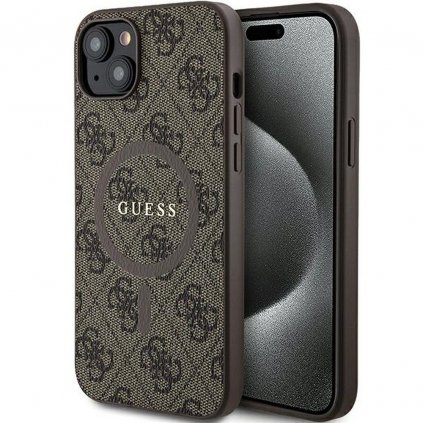 Originálne puzdro GUESS GUHMP15MG4GFRW pre iPhone 15 Plus / 14 Plus 6.7" (Leather 4G Metal Logo / hnedé)