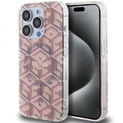 Originálne puzdro GUESS GUHMP15LHGCUSTGP pre iPhone 15 Pro (Compatible with Magsafe / IML GCUBE / ružové)