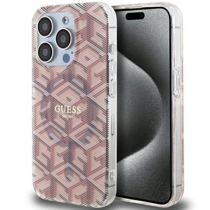 Originálne puzdro GUESS GUHMP15LHGCUSTGP pre iPhone 15 Pro Max (Compatible with Magsafe / IML GCUBE / ružové)