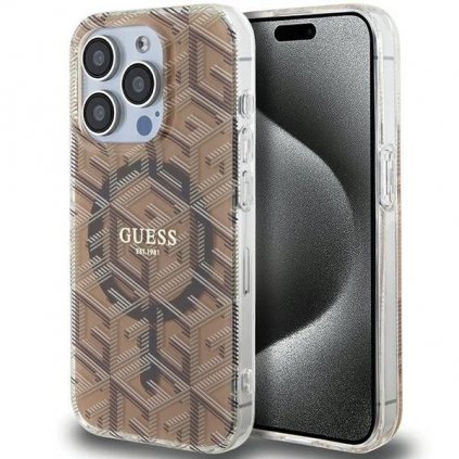 Originálne puzdro GUESS GUHMP15XHGCUSTGW pre iPhone 15 Pro Max (Compatible with Magsafe / IML GCUBE / hnedé)