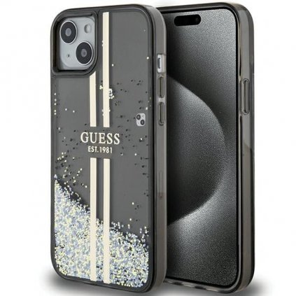 Originálne puzdro GUESS GUHCP15SLFCSEGK pre iPhone 15 (Liquid Glitter zlaté Stripes / čierne)