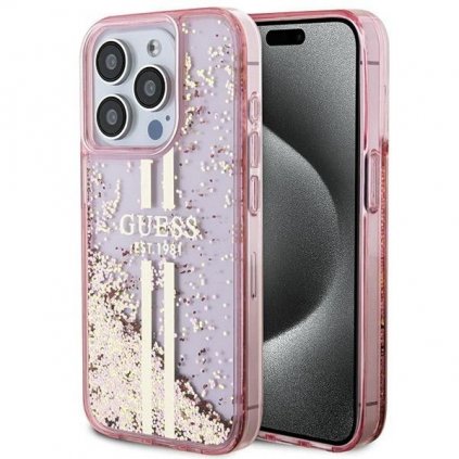 Originálne puzdro GUESS GUHCP15XLFCSEGP pre iPhone 15 Pro Max (Liquid Glitter zlaté Stripes / ružové)