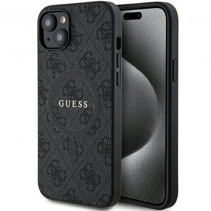 Originálne puzdro GUESS GUHMP15SG4GFRK pre iPhone 15 (Compatible with Magsafe / 4G Ring classic logo / čierne)