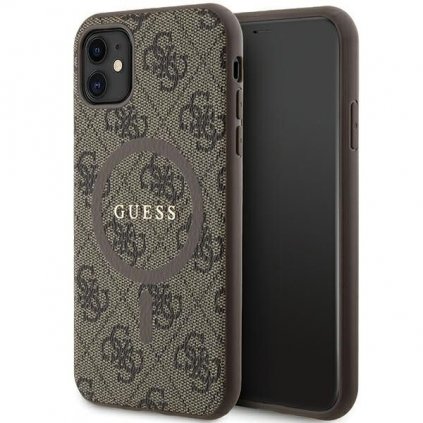 Originálne puzdro GUESS GUHMN61G4GFRW pre iPhone 11 (Compatible with Magsafe / 4G Ring classic logo / hnedé)