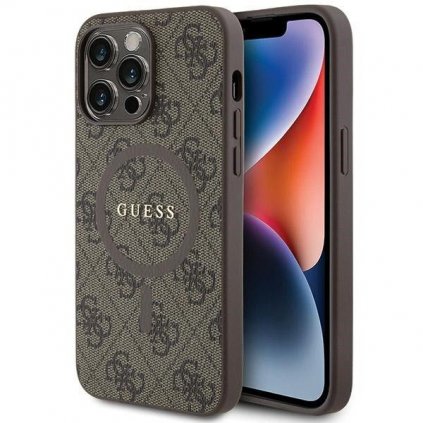 Originálne puzdro GUESS GUHMP14LG4GFRW pre iPhone 14 Pro (Compatible with Magsafe / 4G Ring classic logo / hnedé)