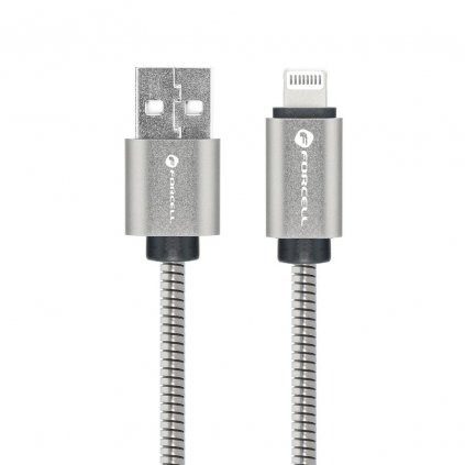 Kovový kábel FORCELL USB-A na Lightning 2,4A 12W 1m strieborný (C236)