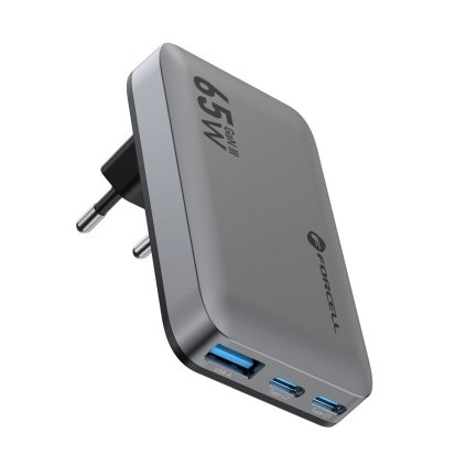 FORCELL F-ENERGY GaN III VT-47 Ultra Slim cestovná nabíjačka 2 x Type-C + USB A PD QC4.0 4A 65W sivá