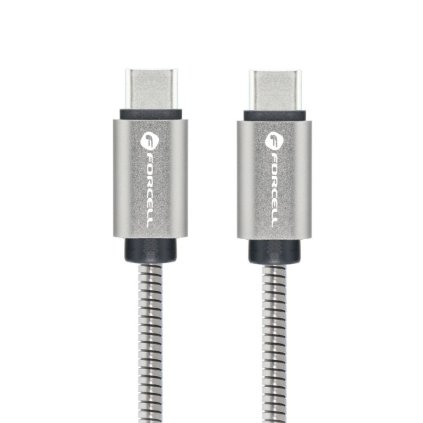 FORCELL F-ENERGY Kovový kábel C239 USB-C na USB-C PD QC4.0 5A 100W E-mark 2m strieborný