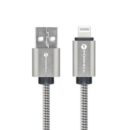 FORCELL F-ENERGY Metal C236 kábel USB-A na Lightning (2,4A 12W), 2 m, strieborný