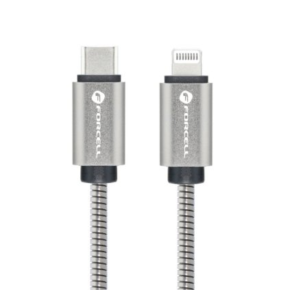 FORCELL F-ENERGY Kovový kábel C238 USB-C na Lightning PD 3A 27W 2 m strieborný
