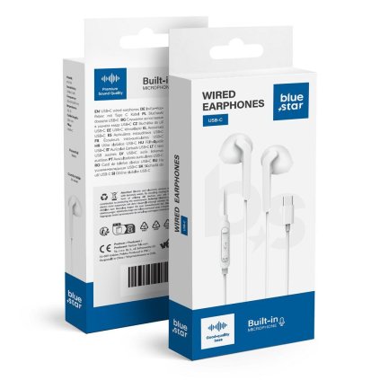 Káblové slúchadlá Blue Star PA-M15C-R, USB-C (DAC), 1,2 m, biele