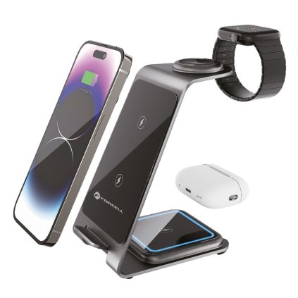 Nabíjačka Forcell F-ENERGY Simply Charge 3v1 kompatibilná s Apple Watch a Samsung Watch, sivá
