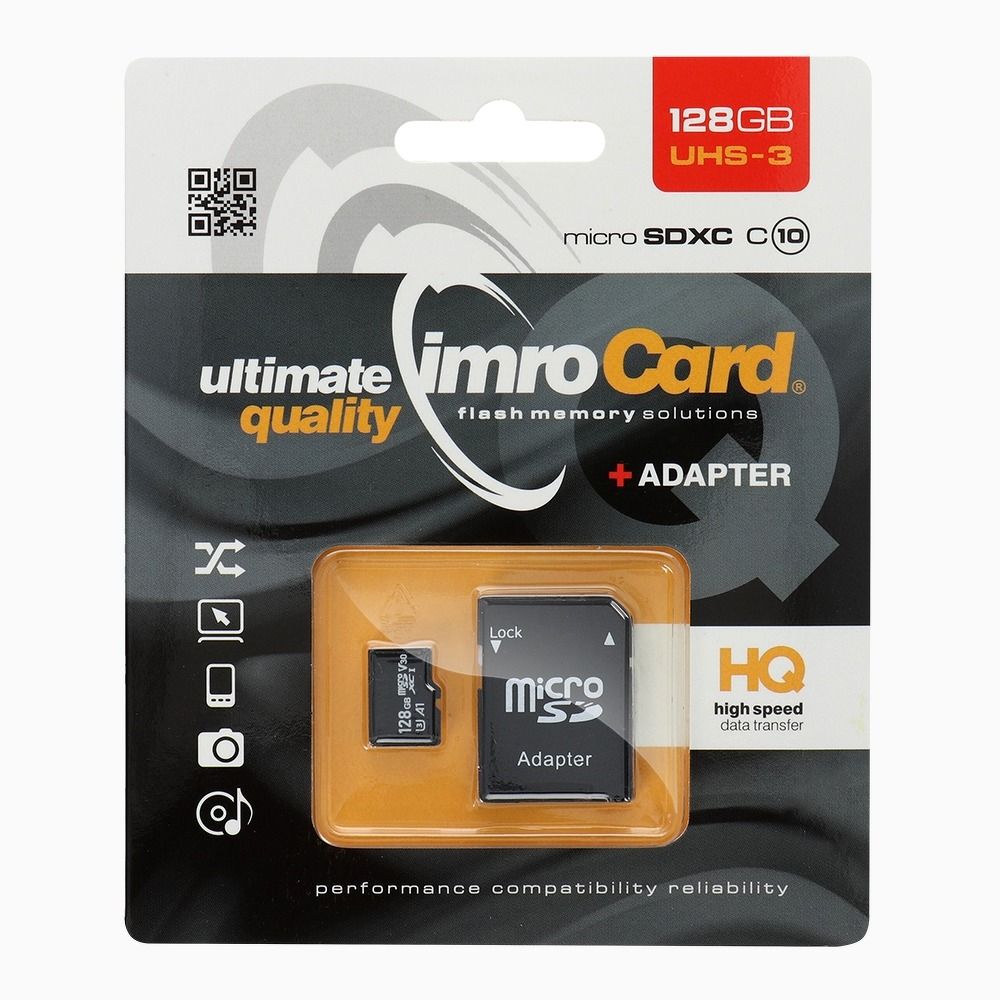 Paměťová karta IMRO microSD 128GB CLASS 10 UHS 3 100MB/s + adapter SD