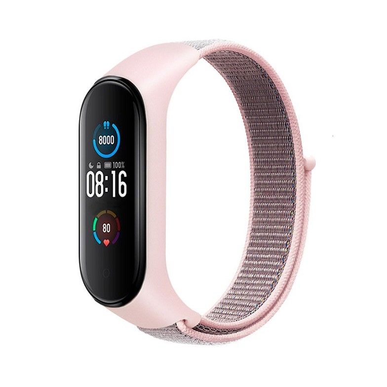 Remienok NYLON pre hodiny Xiaomi Mi Band 5 / 6 / 7 (ružový)