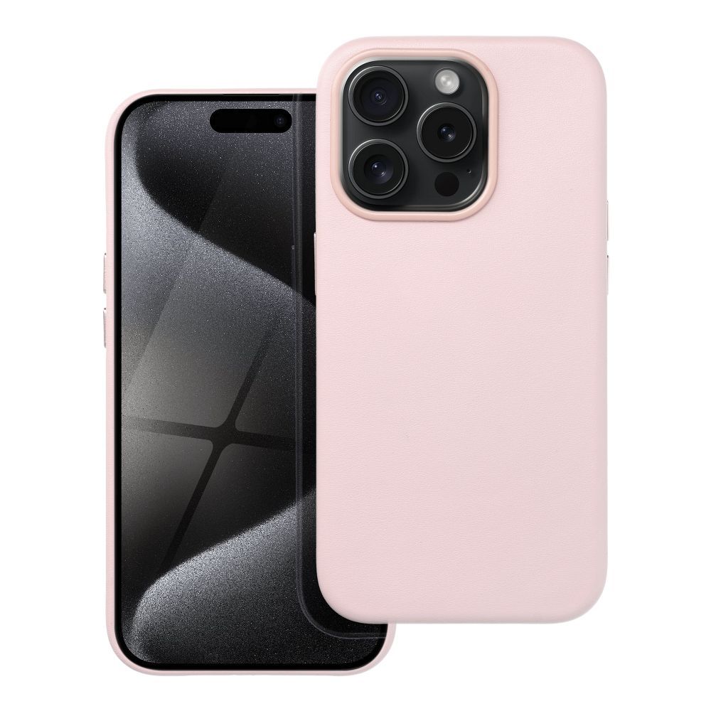 Kožený obal MAG COVER case pre IPHONE 15 Pro pieskovo ružový