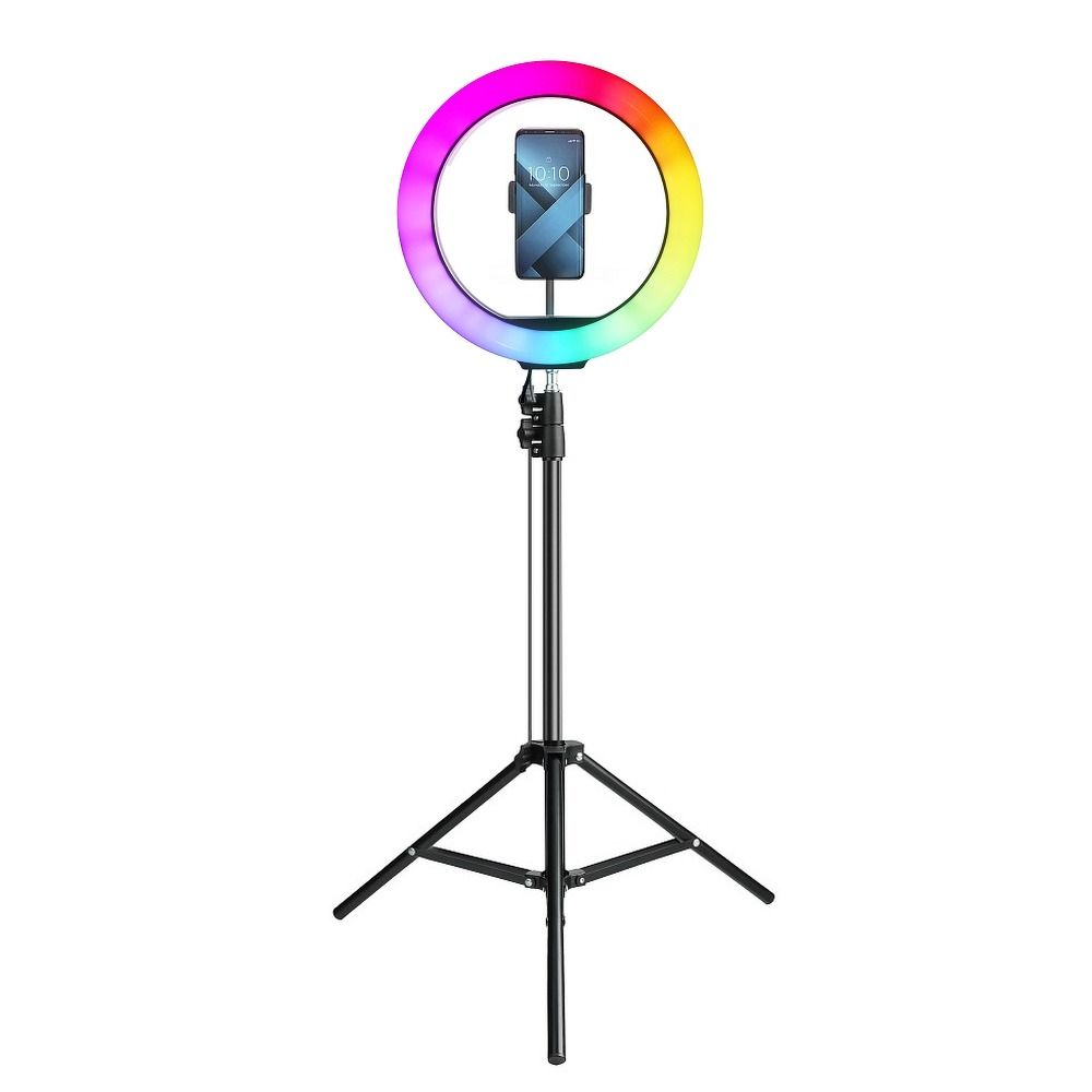 Led RING Stream RGB lampa 12 palcov FULL COLOR s držiakom pre mobil + statív