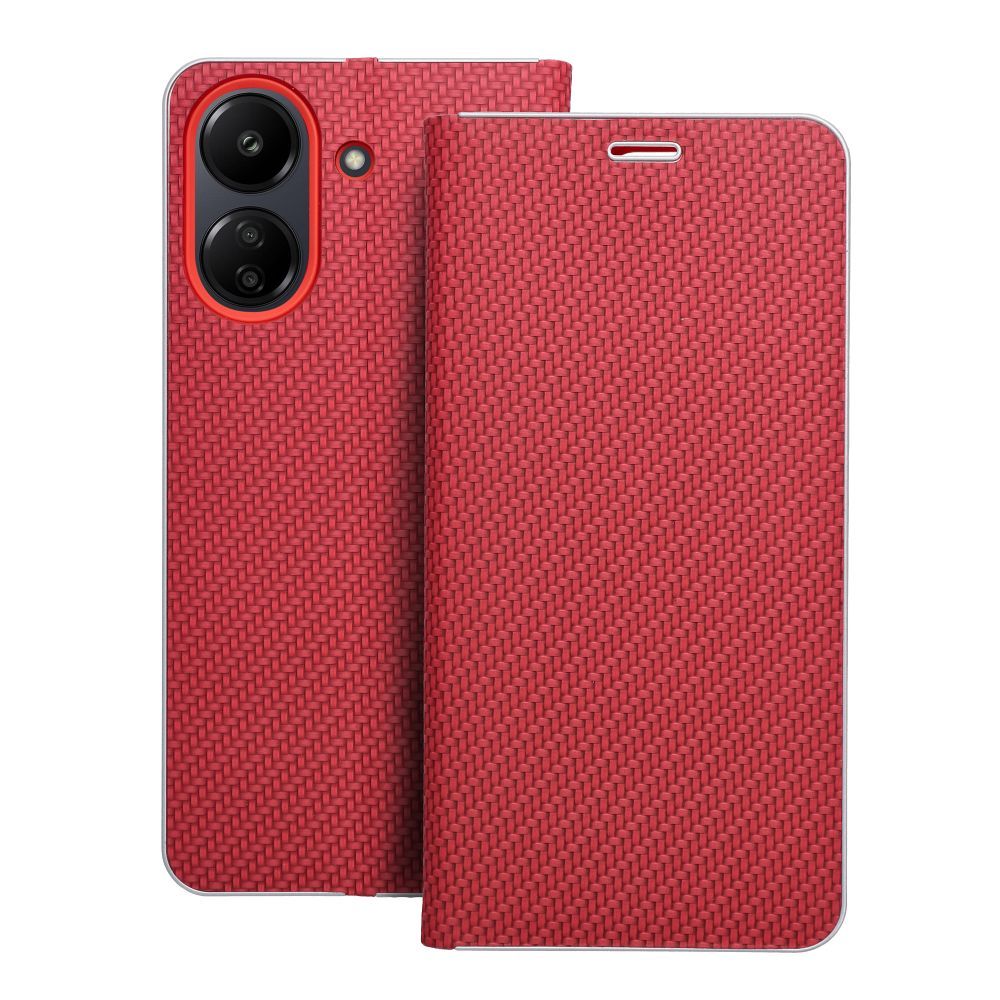 Puzdro LUNA Book Carbon pre Xiaomi  Redmi 13C / POCO C65  červené