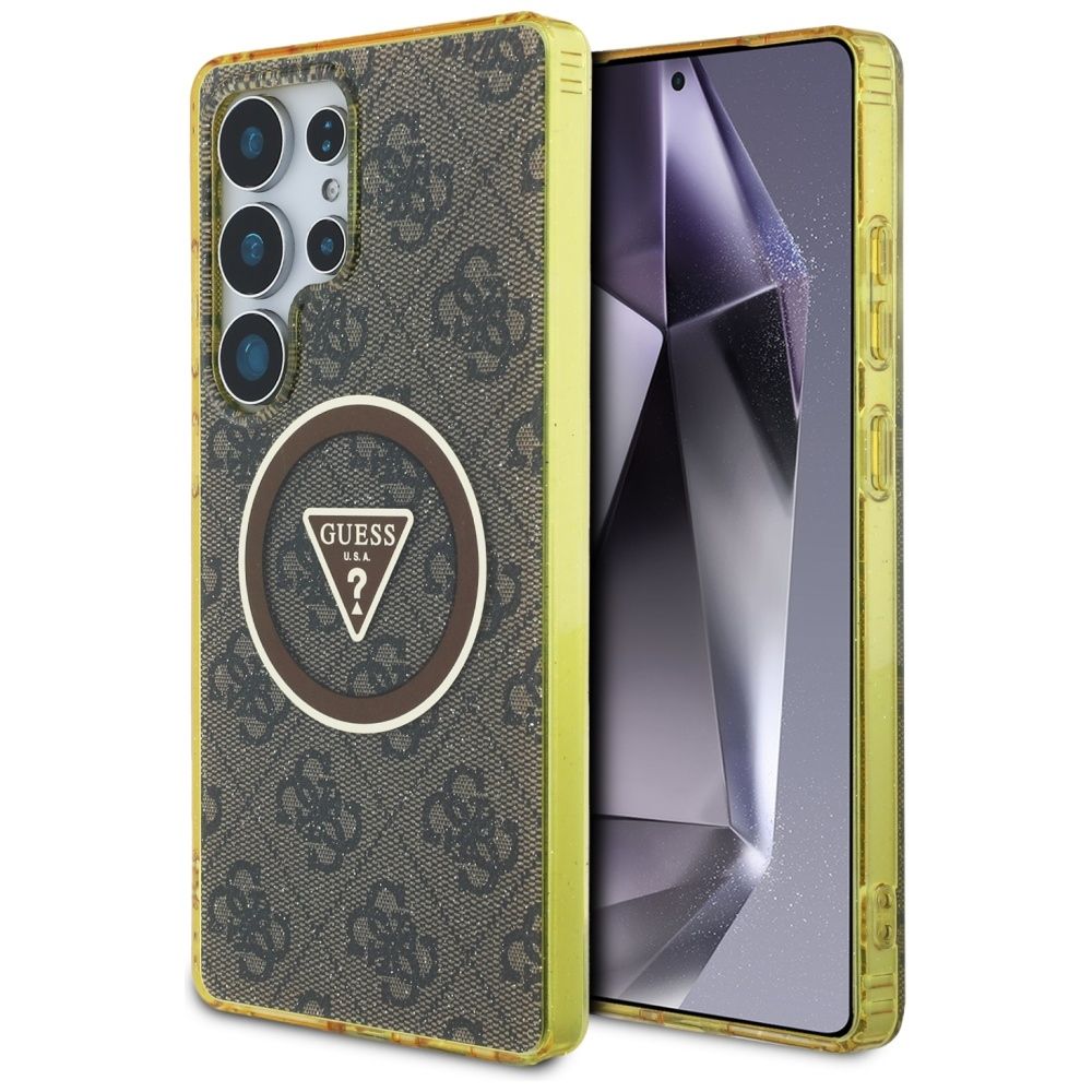 GUESS pre SAMSUNG S25 Ultra GUHMS25LHG4PRTGW (Magnetic IML Metal Glitter 4G Circle Triangle) hnedé
