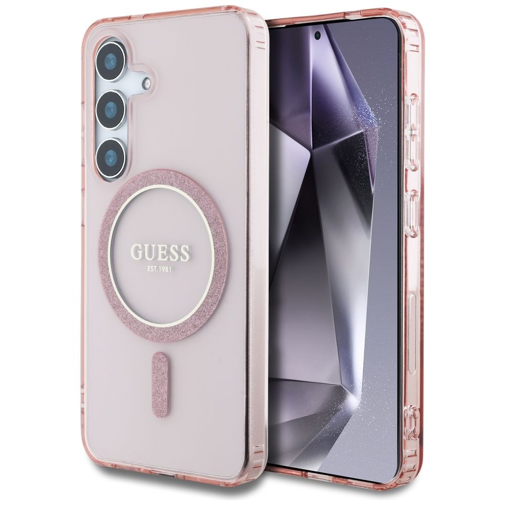 GUESS pre SAMSUNG S25 GUHMS25SHFGEREP (Magnetic IML Glitter Circle) ružové