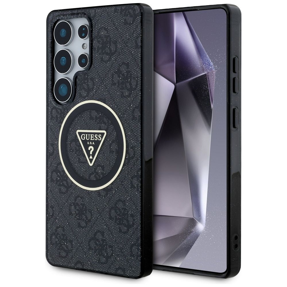 GUESS pre SAMSUNG S25 Ultra GUHMS25LHG4PRTGK (Magnetic IML Metal Glitter 4G Circle Triangle) čierne