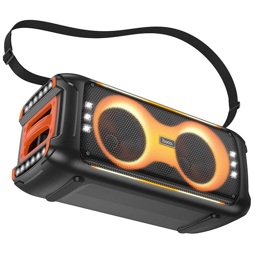 HOCO karaoke set, reproduktor s bezdrôtovým pripojením + 2 x bezdrôtový mikrofón LED 60W HA9 čierny