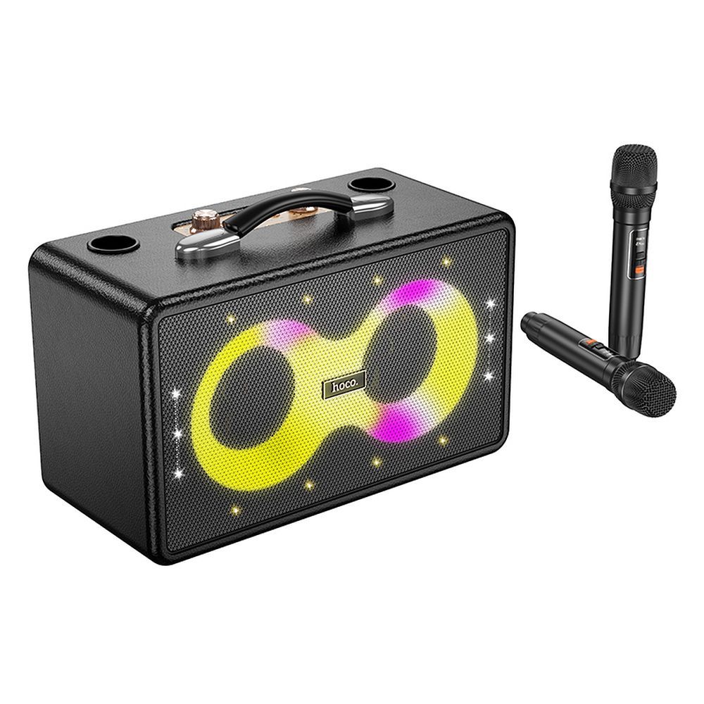 Bezdrôtový reproduktor HOCO karaoke set + 2 x bezdrôtový mikrofón LED 40W HA8 čierna farba