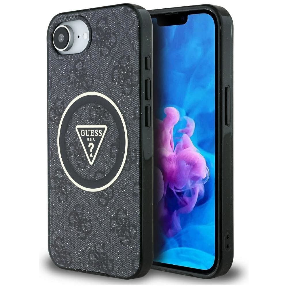 GUESS pre IPHONE 16e (SE 4 2025) s MagSafe GUHMPSE4HG4PRTGK (IML Metal Glitter 4G Circle Triangle) čierne