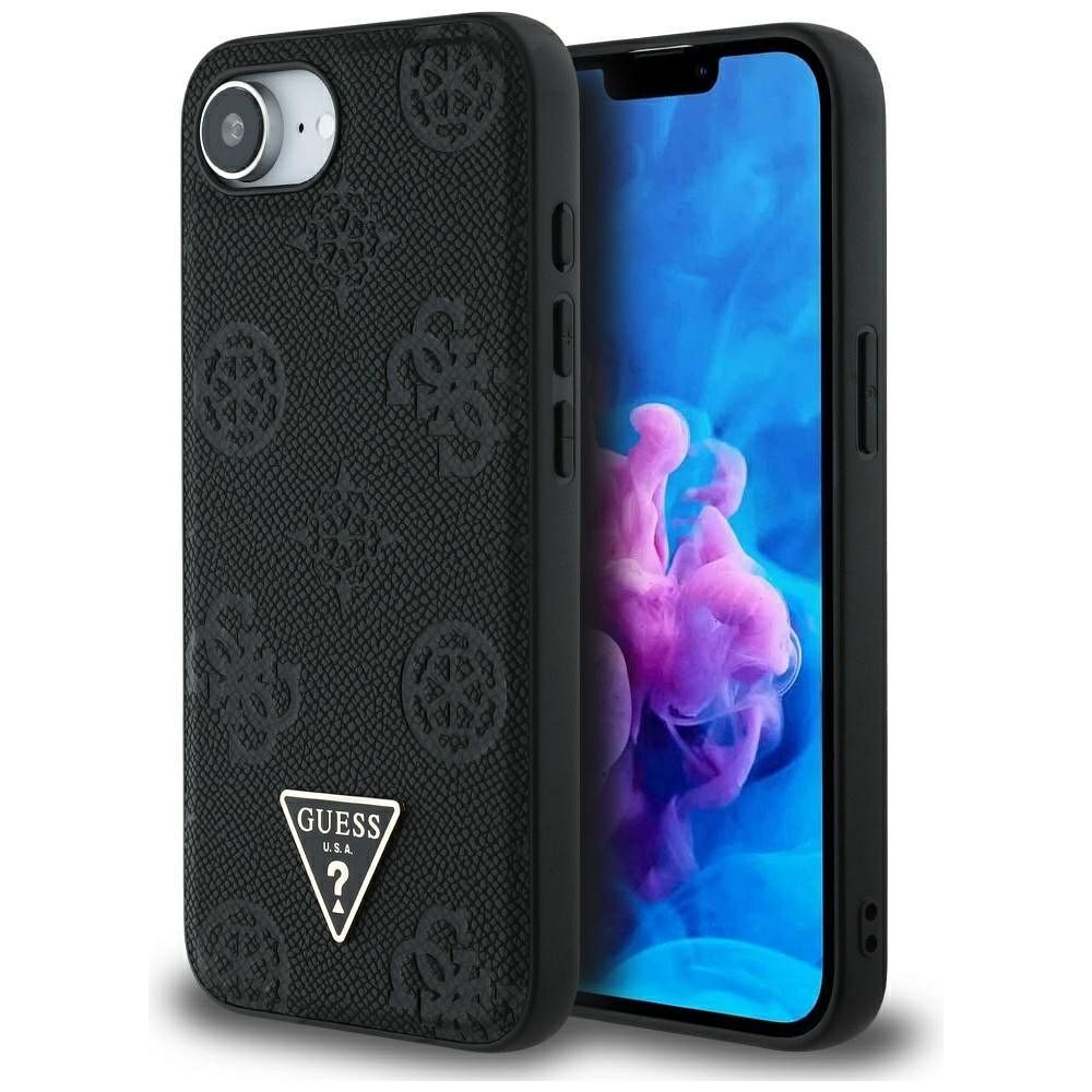 GUESS pre IPHONE 16e (SE 4 2025) s MagSafe GUHMPSE4PGBTMK (Grained PU Hot Stamp Peony Triangle Logo) čierne
