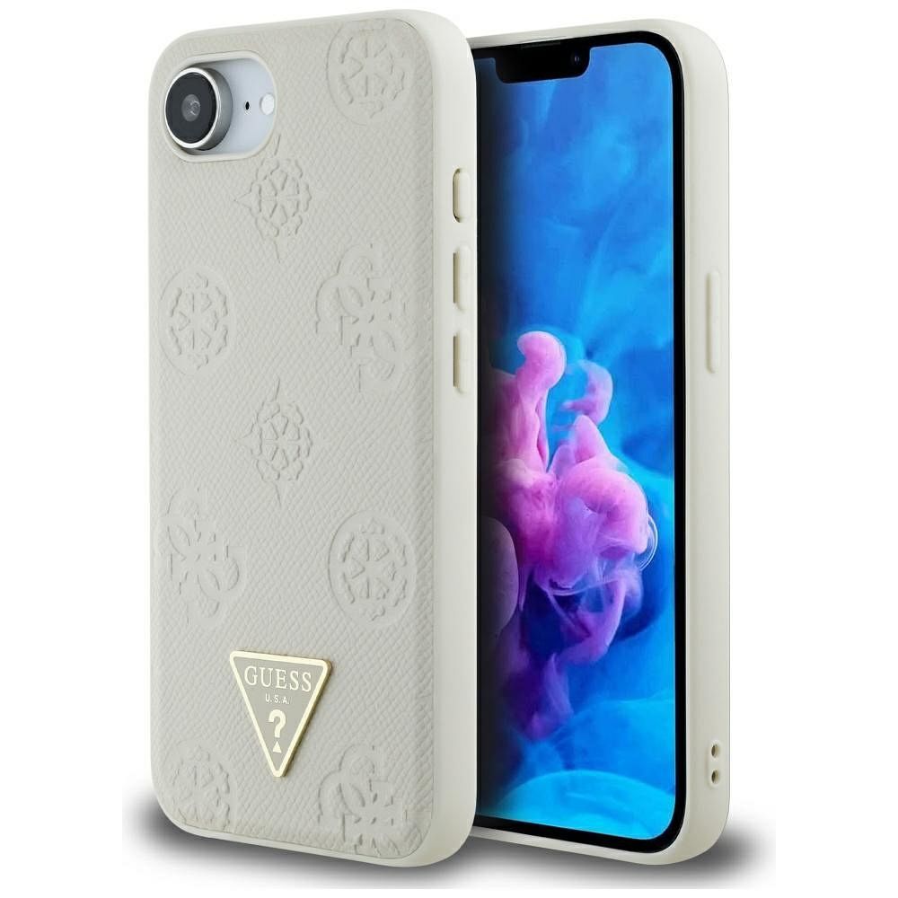 GUESS pre IPHONE 16e (SE 4 2025) s MagSafe GUHMPSE4PGBTME (Grained PU Hot Stamp Peony Triangle Logo) béžová
