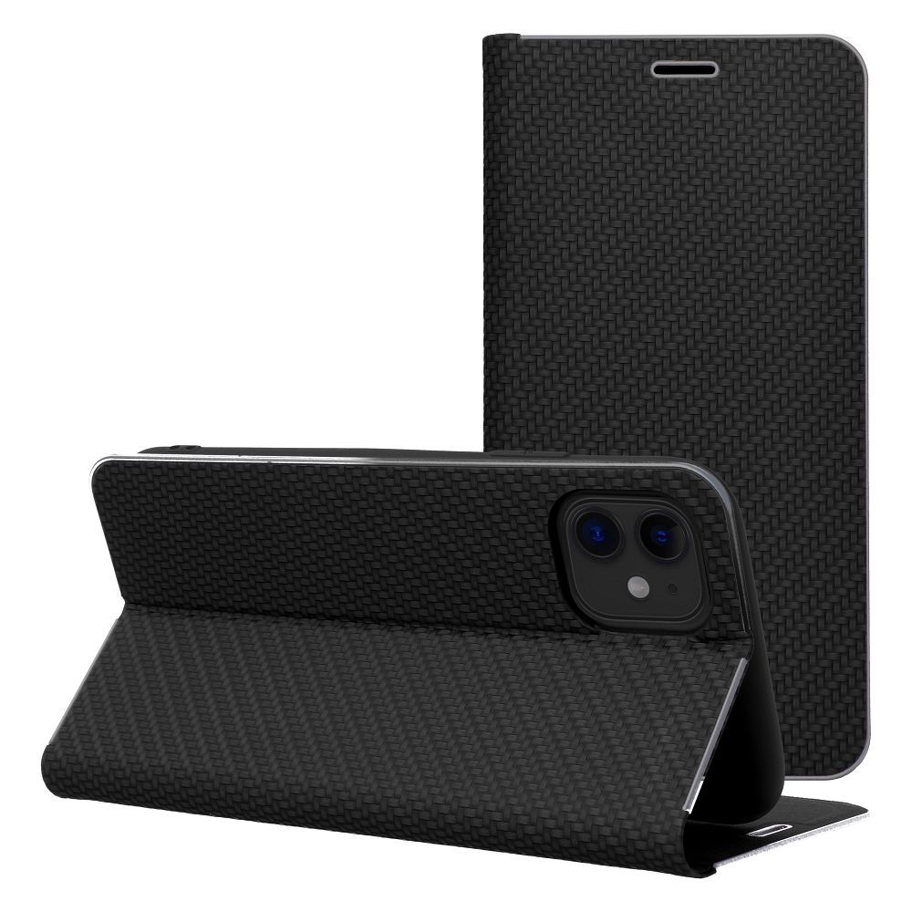 Puzdro LUNA Book Carbon pre IPHONE 16e (SE 4 2025) čierne