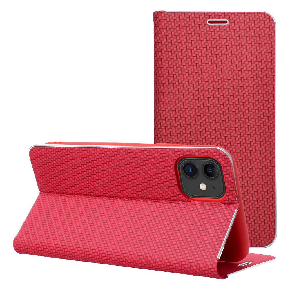 Puzdro LUNA Book Carbon pre IPHONE 16e (SE 4 2025)  červené