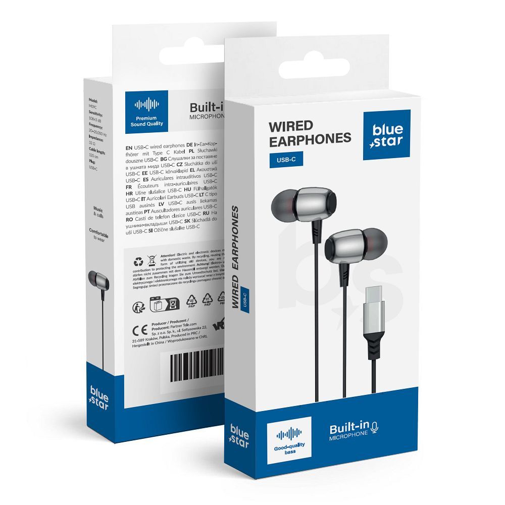Káblové slúchadlá Blue Star M09C, USB-C (DAC), 1,2 m, čierne